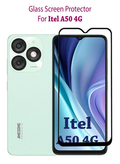 Itel A50 4G Screen Protector | Tempered Glass Screen Protector Full HD Quality With Anti-Scratch Edge to Edge Coverage Including Easy Installation Kit - Black