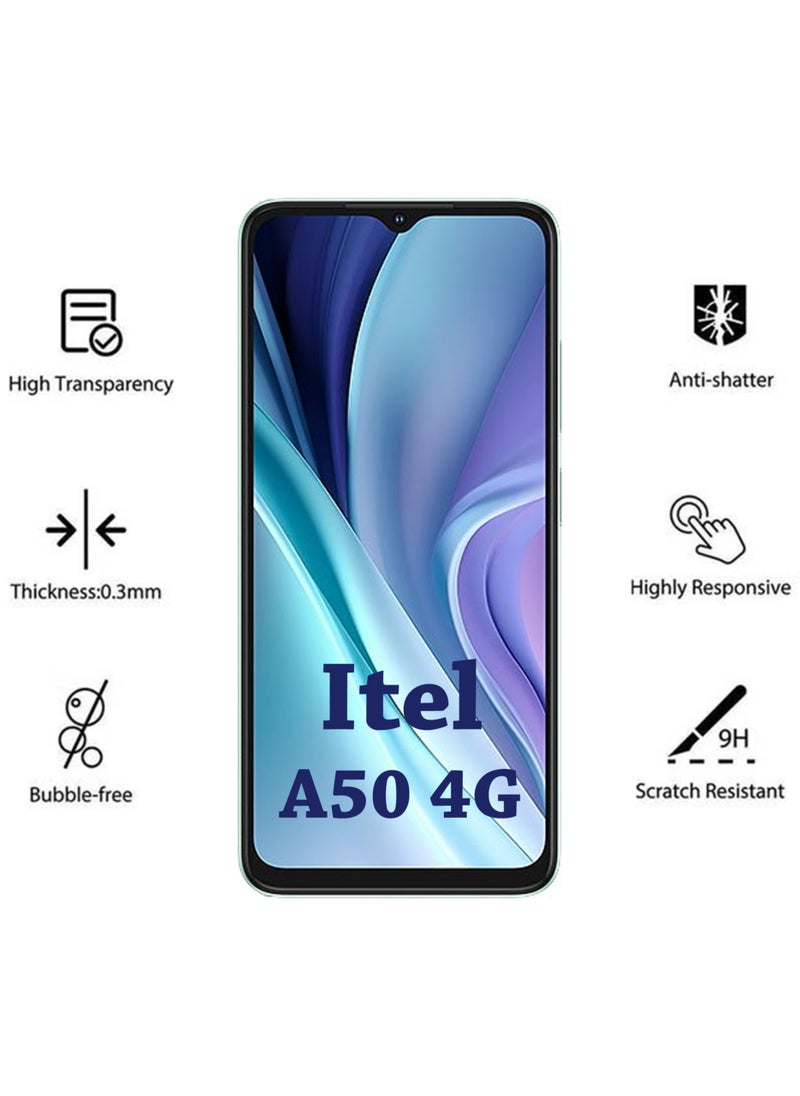 Itel A50 4G Screen Protector | Tempered Glass Screen Protector Full HD Quality With Anti-Scratch Edge to Edge Coverage Including Easy Installation Kit - Black