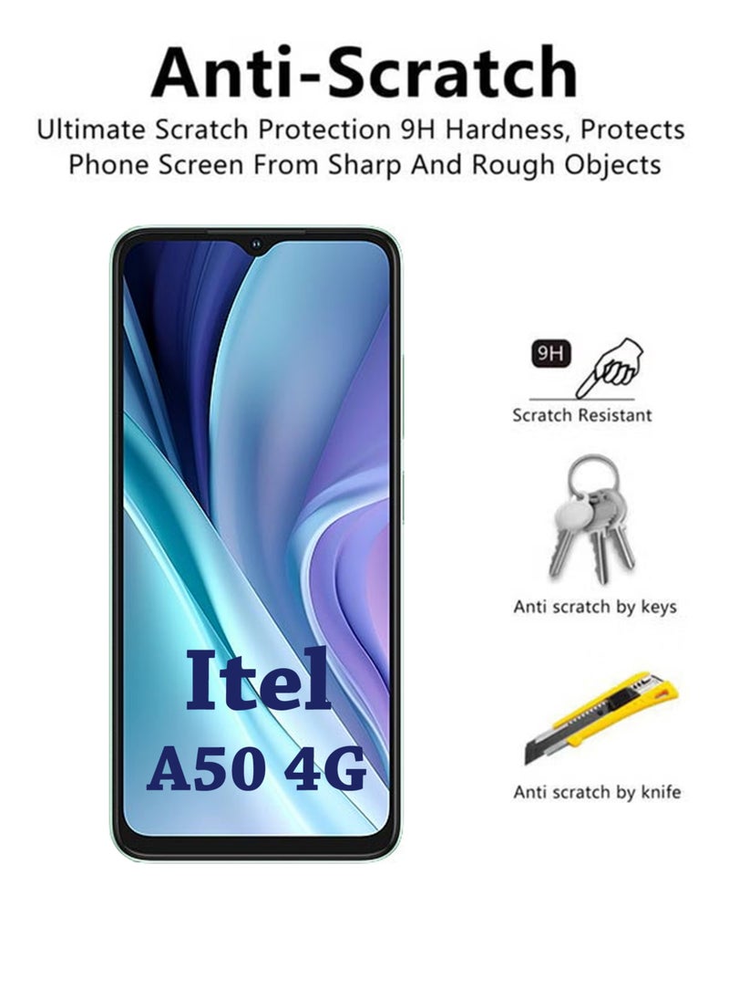 Itel A50 4G Screen Protector | Tempered Glass Screen Protector Full HD Quality With Anti-Scratch Edge to Edge Coverage Including Easy Installation Kit - Black
