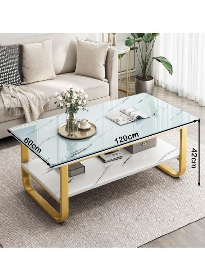 إن كي أكس 2 پرتوں والی کافی ٹیبل ٹاپ فریم مرر + گولڈ ٹانگوں کے ساتھ ماربل 120 سینٹی میٹر لمبائی - Image 2