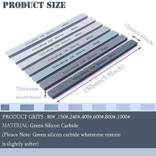 CBRIGHT 7pcs Sharpening Stone Set,7 Grit Green Silicon Carbide Whetstone Stick Honing Stone for Knife,Scissor,Moldel and Bladed Tools 80# 150# 240# 400# 600# 800# 1000# (5.9x0.47x0.24Inch) - Image 2