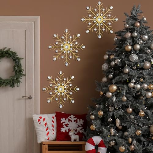 ZEXUIRU 3 Set Gold Starburst Wall Art for Home Decor Metal Bling Crystal Rhinestones Sunburst Wall Decor Sparkling Rhinestone Art Accent Gold 13in - Image 3