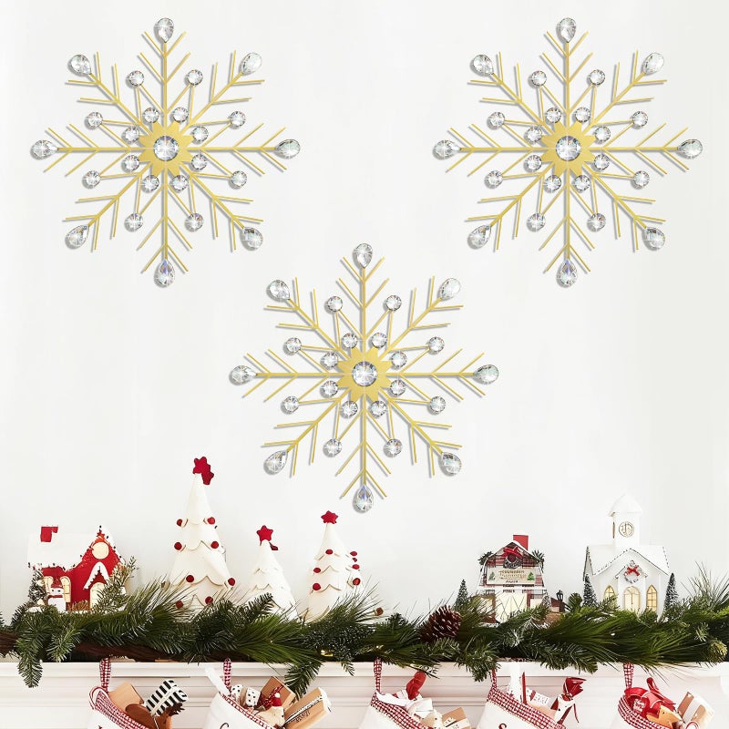ZEXUIRU 3 Set Gold Starburst Wall Art for Home Decor Metal Bling Crystal Rhinestones Sunburst Wall Decor Sparkling Rhinestone Art Accent Gold 13in - Image 2