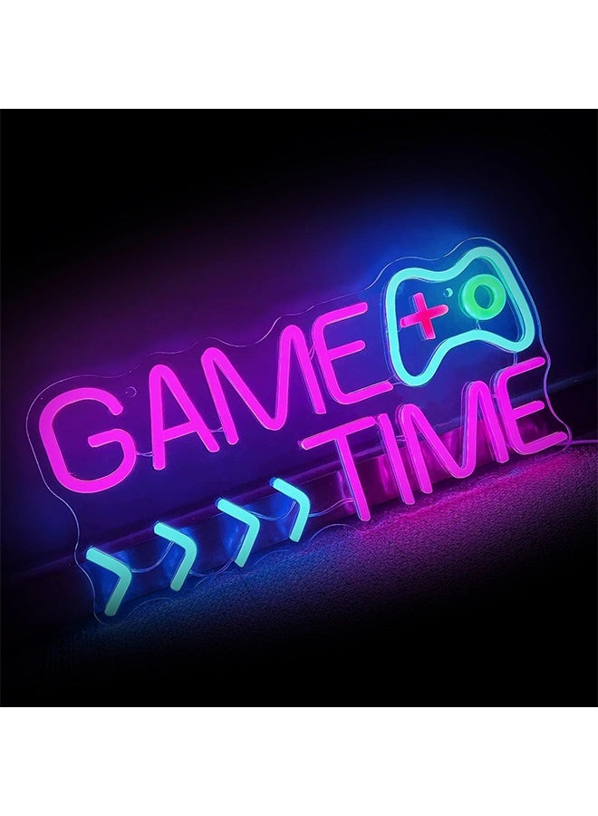 Peachjoy Game Neon Sign E-Sports Gaming Neon Lights Wall Decoration Accessories for Gamer Boy Game Room Bedroom Decor, Game Time  - Image 1