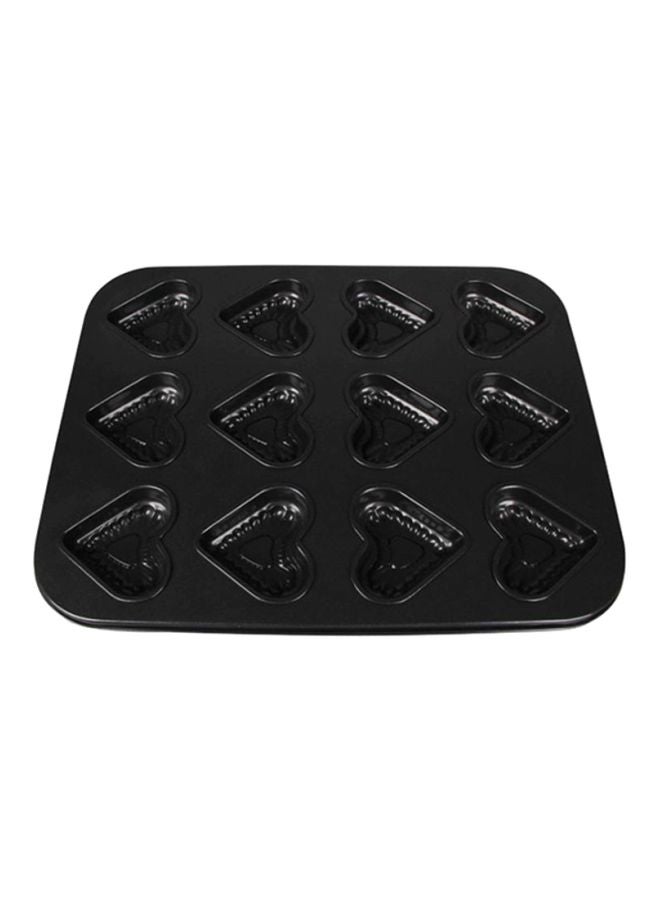 73Hours Non Stick 12-Hole Heart Shape Cake Mould Black 35x26.5x2.8cm - Image 1