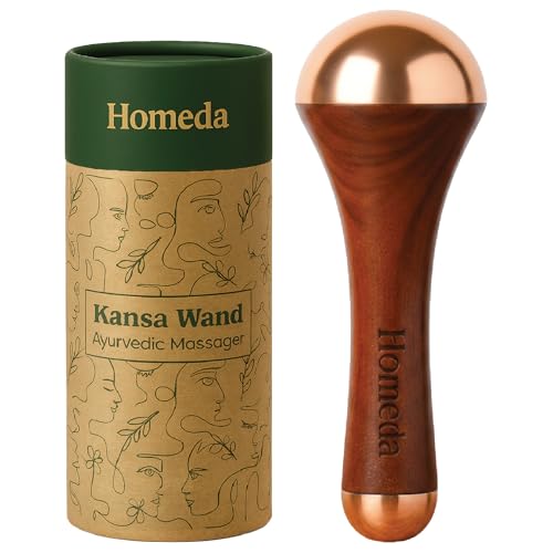 Homeda Kansa Wand for Foot Massage, Kansa Vati Foot Massager with Teak Wooden Handle, Kasa, Kasya Vati, Kansya Wati, Kashyachi Swakansa Vati for Body Wellness, Detox (Both Side Bronze Cap - 13cm) - Image 1