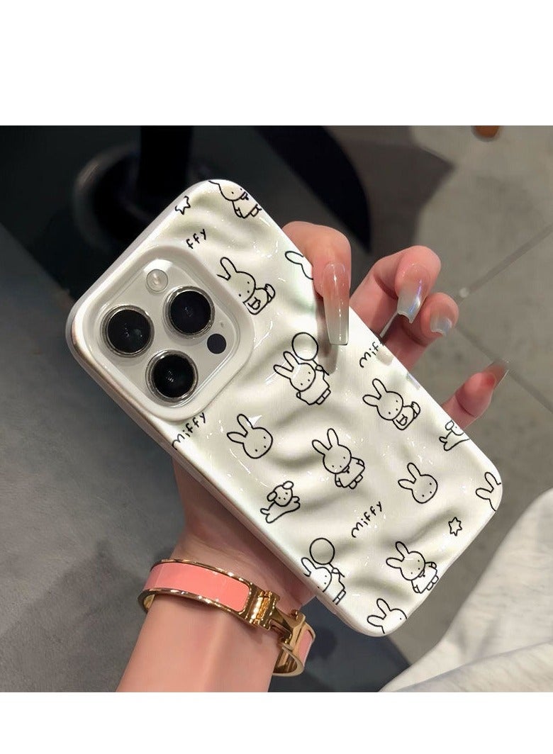 NIBEMINENT Full Screen Lines Mimi Rabbit Protective TPU Case Cover For iPhone 14 Pro, White