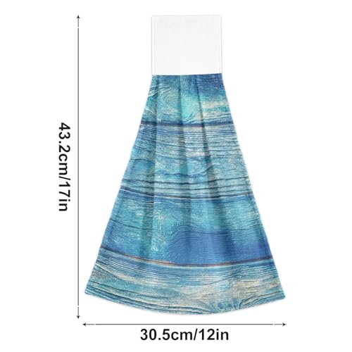 Boccsty Teal Turquoise Wood Fingertip Bath Towels 2 Pieces Green Painted Hanging Hand Bath Towel Tea Bar Towels for Bathroom Farmhouse Housewarming Tabletop Home - Image 3