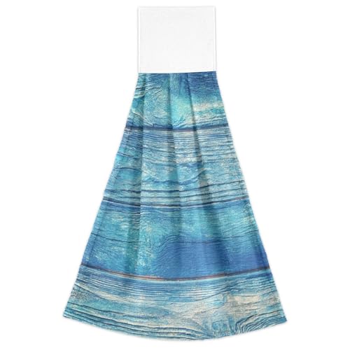 Boccsty Teal Turquoise Wood Fingertip Bath Towels 2 Pieces Green Painted Hanging Hand Bath Towel Tea Bar Towels for Bathroom Farmhouse Housewarming Tabletop Home - Image 2