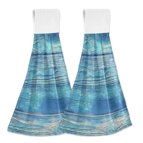Boccsty Teal Turquoise Wood Fingertip Bath Towels 2 Pieces Green Painted Hanging Hand Bath Towel Tea Bar Towels for Bathroom Farmhouse Housewarming Tabletop Home - Image 1