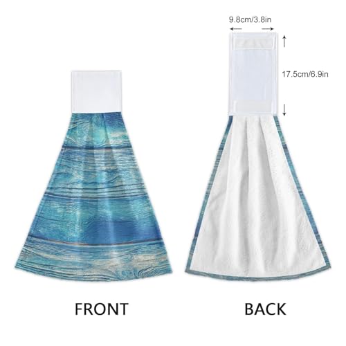 Boccsty Teal Turquoise Wood Fingertip Bath Towels 2 Pieces Green Painted Hanging Hand Bath Towel Tea Bar Towels for Bathroom Farmhouse Housewarming Tabletop Home - Image 4