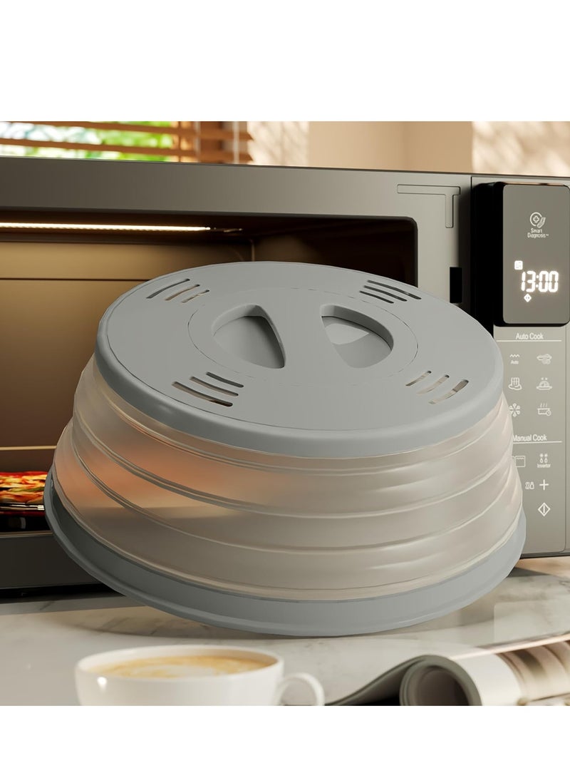 عام غطاء مغناطيسي للميكروويف، غطاء قابل للطي لرش الميكروويف للطعام، واقي من رذاذ الميكروويف مع مقبض سهل الإمساك، غطاء لوحة ميكروويف مع فتحات بخار للتدفئة، رمادي - Image 1