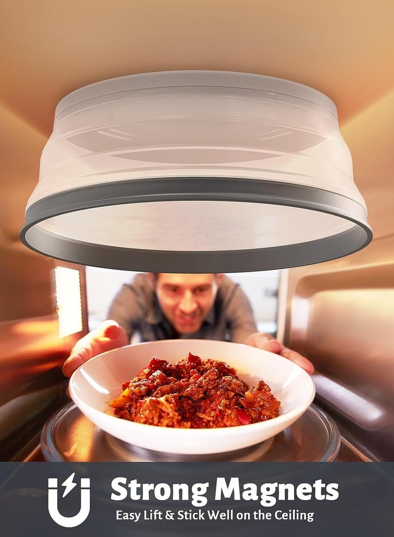 عام غطاء مغناطيسي للميكروويف، غطاء قابل للطي لرش الميكروويف للطعام، واقي من رذاذ الميكروويف مع مقبض سهل الإمساك، غطاء لوحة ميكروويف مع فتحات بخار للتدفئة، رمادي - Image 3