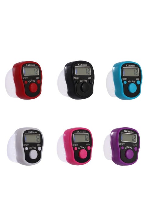 Digital electronic tasbeeh counter with LCD screen and LED light, 6 pieces, multi-colored