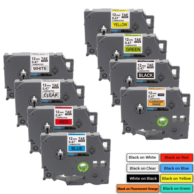 LabelPros شريط ملصقات بديل متوافق لطابعة Brother P Touch TZe 12mm 0.47 بوصة (أسود على أبيض/برتقالي/شفاف/أحمر/أزرق/أصفر/أخضر) لطابعة الملصقات P Touch PT-D210 H110 D400، مغلف، 8 عبوات - Image 1