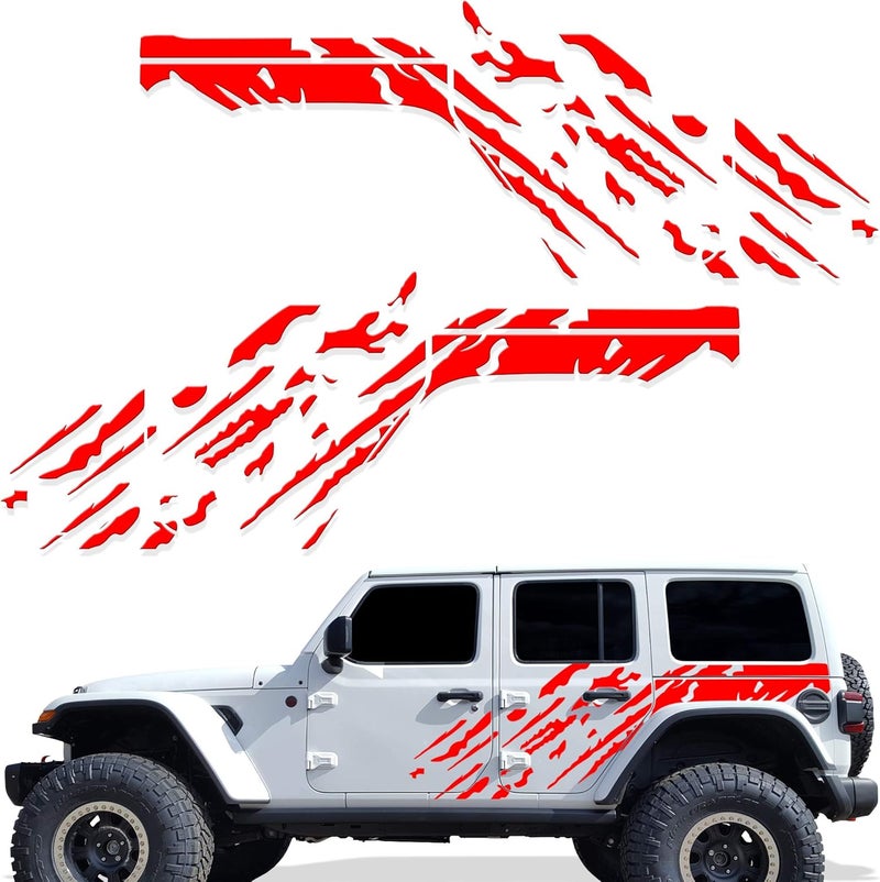 Factory Crafts Splash Side Graphics Kit Vinyl Decal Wrap for Jeep Wrangler JL 4 Door 2018-2021 - Red