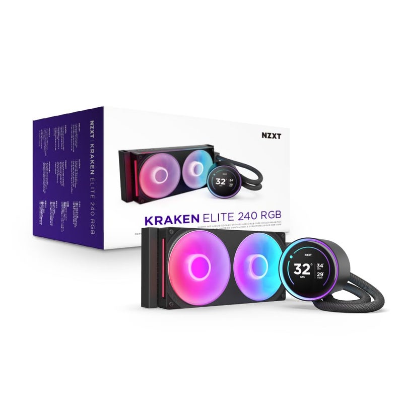 NZXT Kraken Elite 240 RGB - AIO CPU Liquid Cooler - 240mm Radiator - F240 RGB Core Fan - Customizable 2.72" IPS LCD Turbine Pump - Intel® LGA 1700, 1200/115X, 1851 - AMD® AM5, AM4 - Black - Image 2