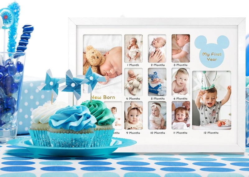 FramePro My First Year Photo Frame 12x16 Babys First Twelve Months 4x6 and 2x3 Wallet Pictures Milestone Board Keepsake as New Mom Baby Newborn Gift White - Image 4
