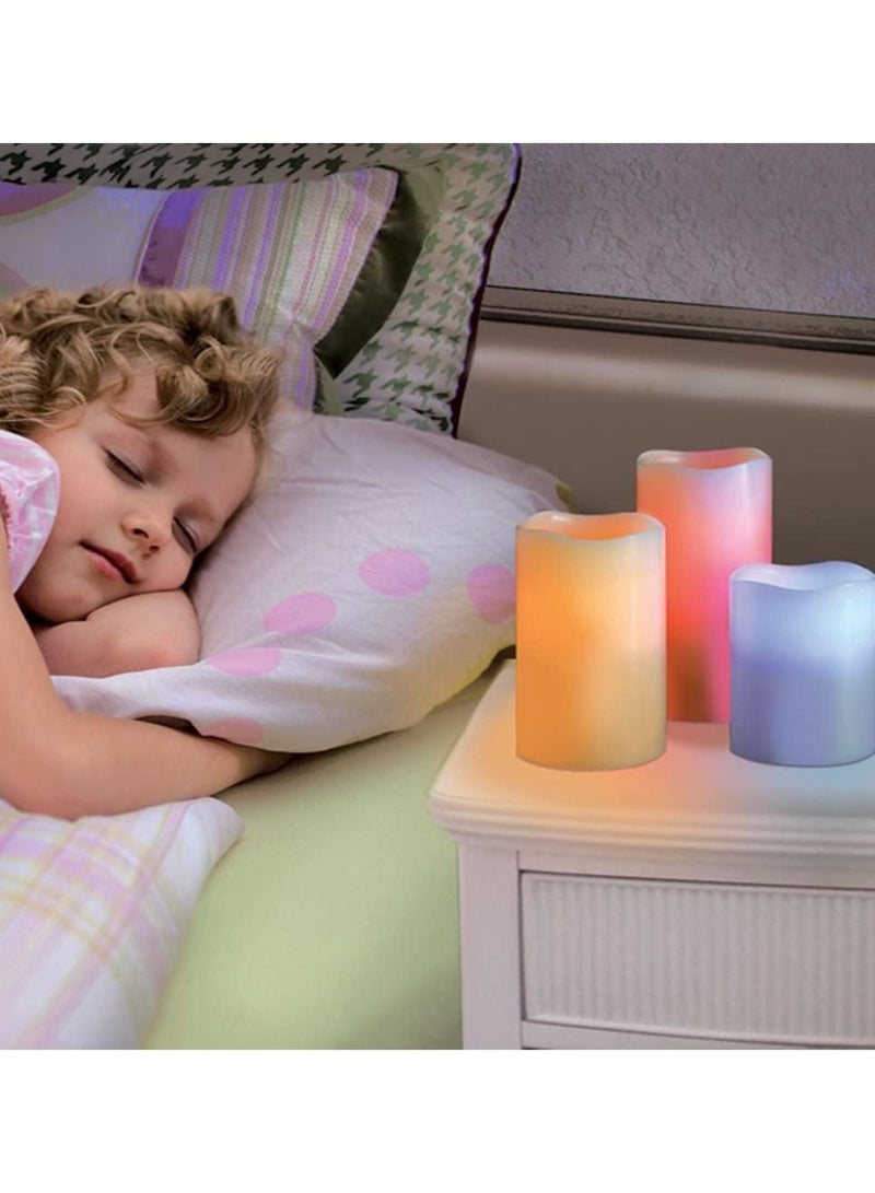 Luma Flameless LED Candles Light, ALED LIGHT 3 Pack Warm White Plus Multicolor Real Wax Battery Operated Electric LED Battery Candles with Timer FLameless Pillar Candles for Decoration - Image 3