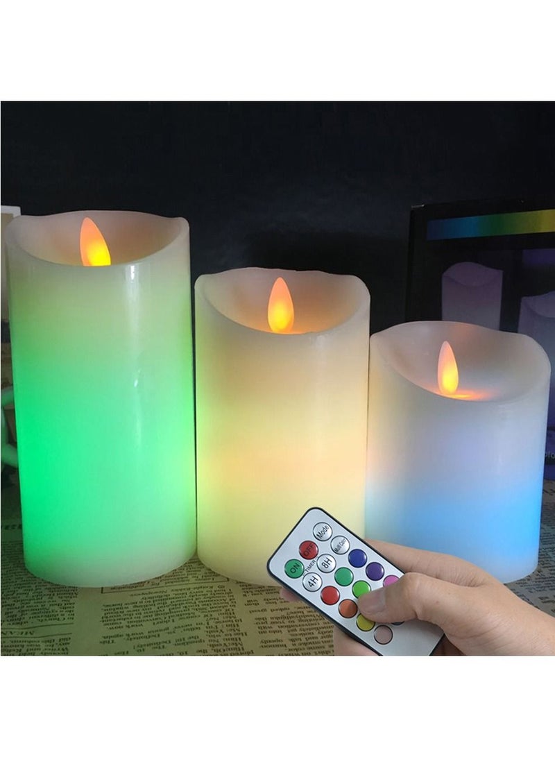 Luma Flameless LED Candles Light, ALED LIGHT 3 Pack Warm White Plus Multicolor Real Wax Battery Operated Electric LED Battery Candles with Timer FLameless Pillar Candles for Decoration - Image 4