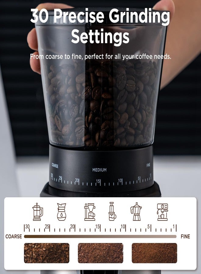 Ollygrin Burr Coffee Grinder, Electric Conical Coffee Bean Grinder With 30 Adjustable Grind Settings For 2-12 Cups, Sliver & Black - Image 5