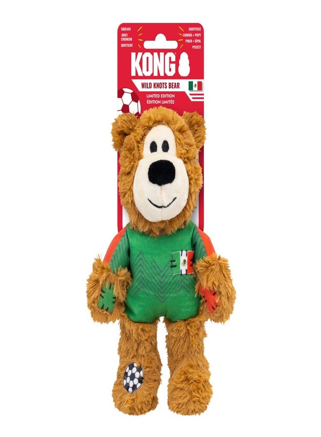 كونج لعبة كلب KONG Wild Knots على شكل دب لاعب كرة قدم - المكسيك - مستوحاة من قميص المنتخب الوطني - إصدار البطولة الدولية - لعبة حبل قطيفة مع صفارة، متوسطة/كبيرة - Image 1