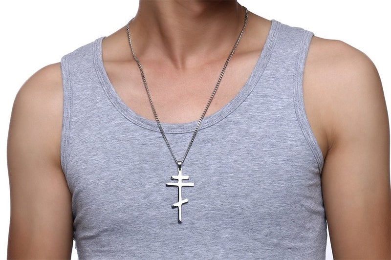 VNOX Stainless Steel Religious Russian Orthodox Cross Pendant Necklace for Men Women,Silver - Image 5