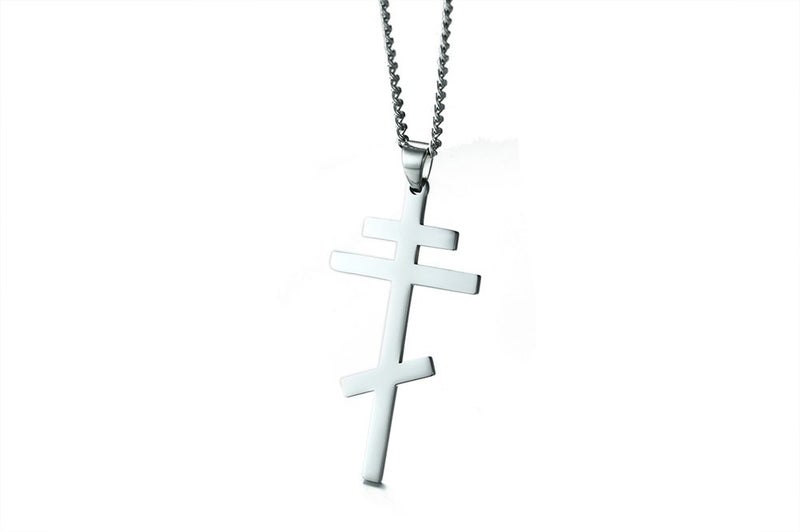 VNOX Stainless Steel Religious Russian Orthodox Cross Pendant Necklace for Men Women,Silver - Image 3