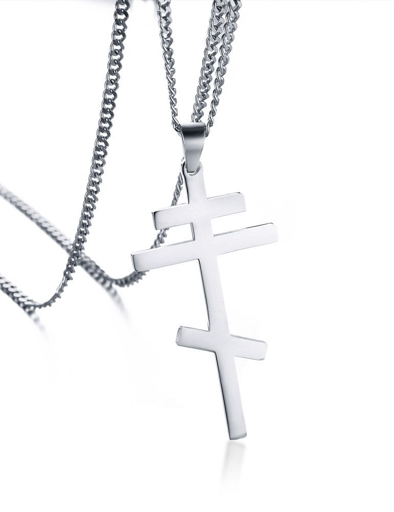VNOX Stainless Steel Religious Russian Orthodox Cross Pendant Necklace for Men Women,Silver - Image 1