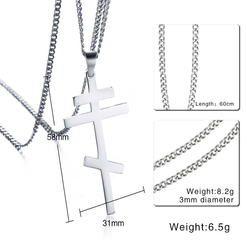 VNOX Stainless Steel Religious Russian Orthodox Cross Pendant Necklace for Men Women,Silver - Image 2