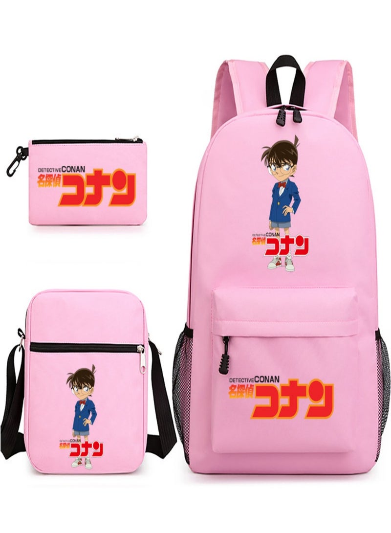 Detective Conan Children Backpack Schoolbag Teen Student School Book bag with Lunch Box Pen Case 3 in 1 for Kids