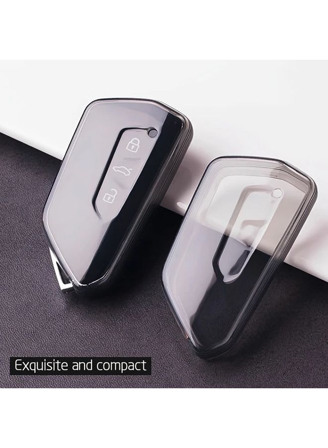 غطاء مفتاح سيارة شفاف أسود مناسب لفولكس فاجن جولف 8 وتيرامونت وID6 وID4 وID3 ولاماندو مع حلقة دائرية عصرية وقفل أنيق، غطاء مفتاح راقي وعصري للرجال والنساء. - Image 5