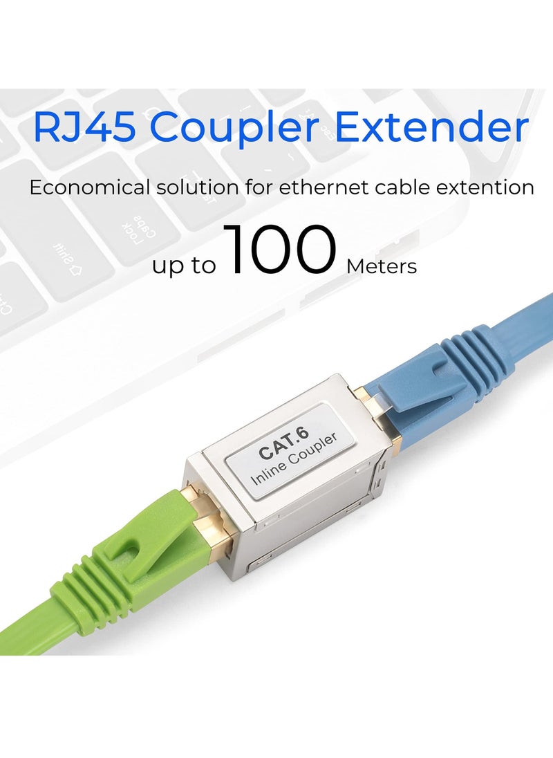 KASTWAVE - RJ45 Coupler Shielded Inline Adapter, Ethernet Cable Extender, Ethernet Coupler Female to Female Connector for Cat7/ Cat6/ Cat5e Cable, Ethernet Extender Adapter in Silver (5 Pack) - Image 1