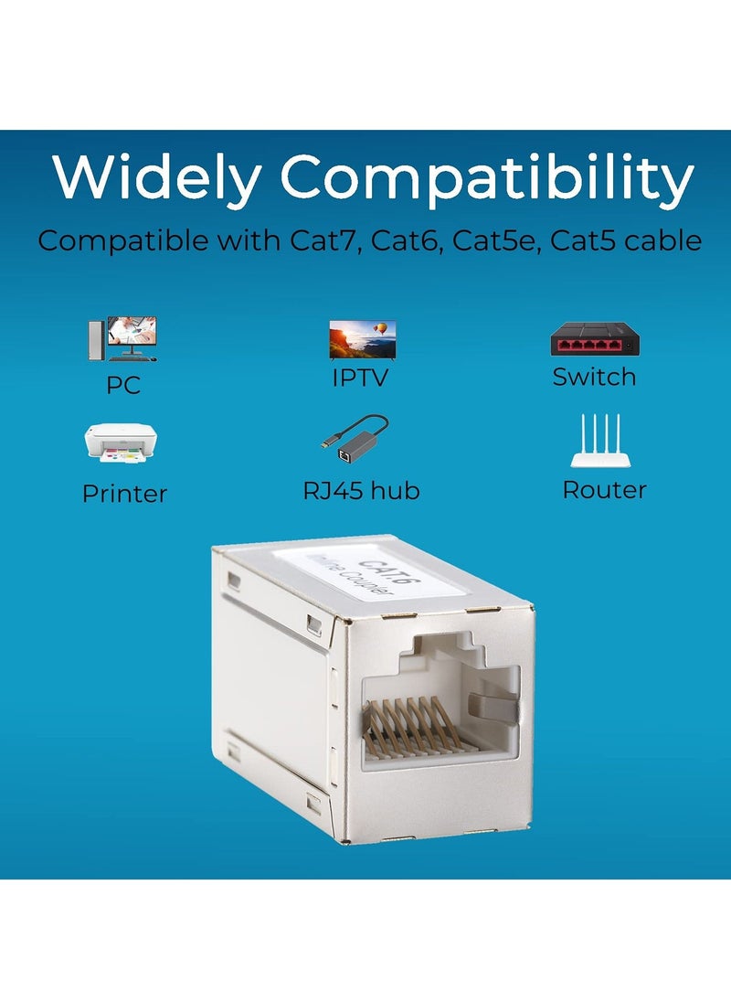 KASTWAVE - RJ45 Coupler Shielded Inline Adapter, Ethernet Cable Extender, Ethernet Coupler Female to Female Connector for Cat7/ Cat6/ Cat5e Cable, Ethernet Extender Adapter in Silver (5 Pack) - Image 1