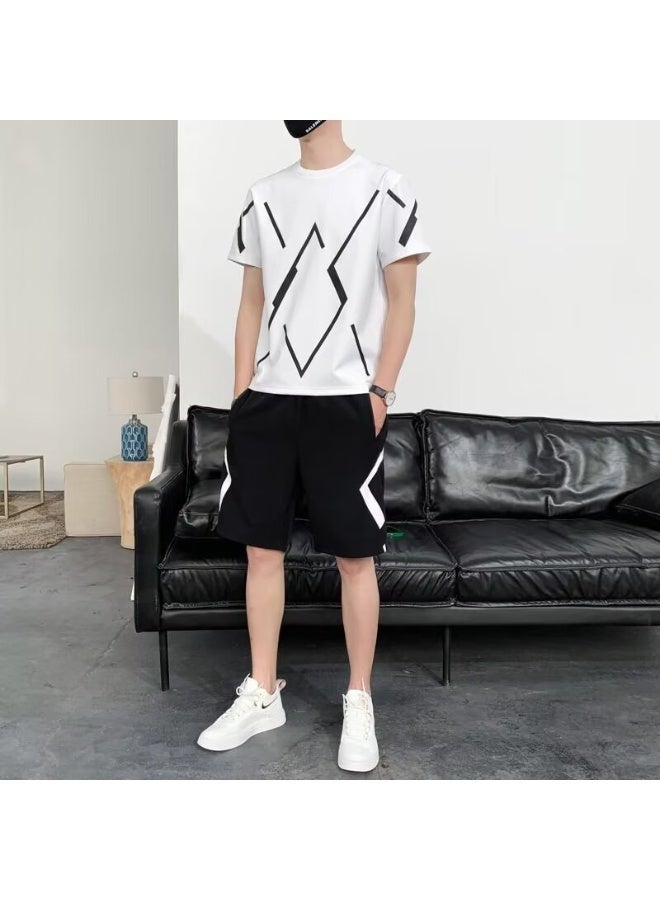 GRKC Men's 2-Piece Sportswear Set, Summer Quick-Drying Running Gear, Short-Sleeve T-Shirt and Shorts, Fitness Training Outfit, Lightweight Athletic Clothing for Gym, Jogging, Cycling, and Outdoor Activities, Color: White - Image 3
