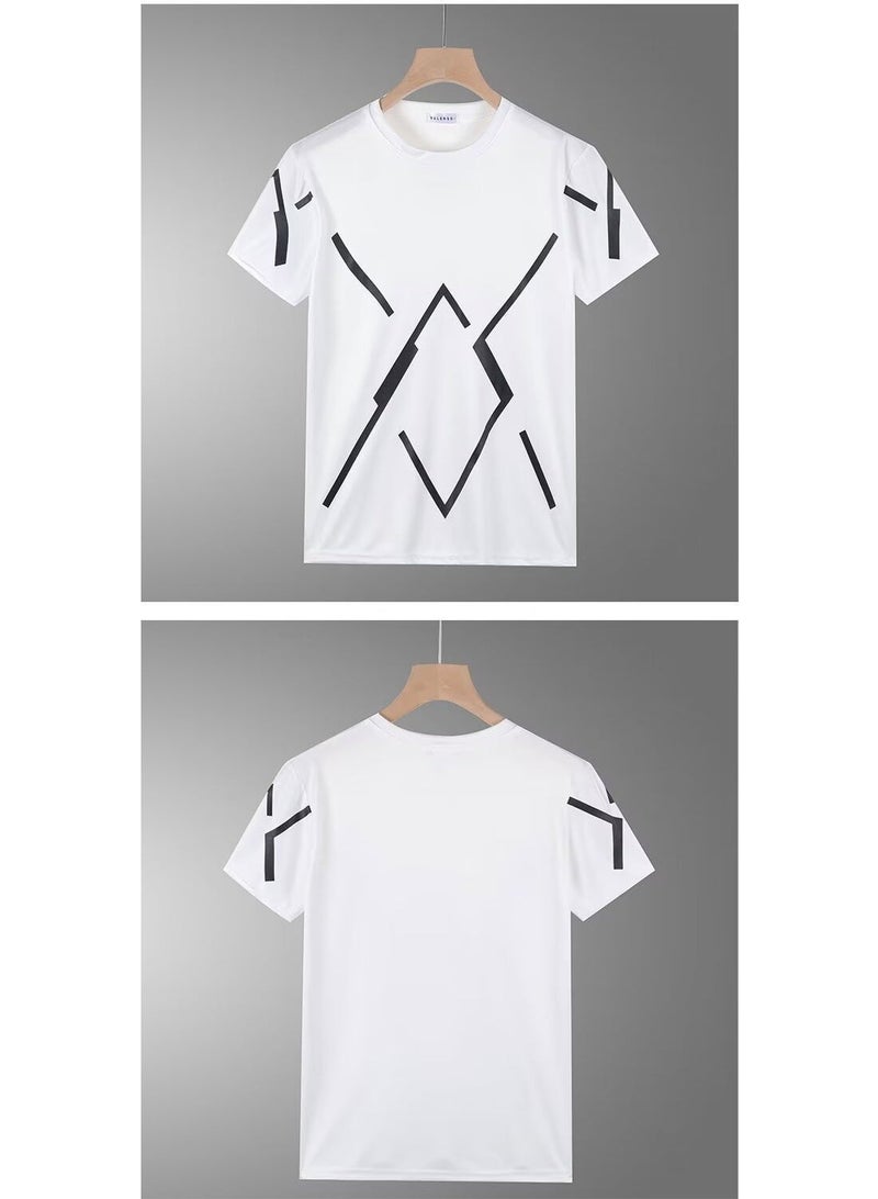 GRKC Men's 2-Piece Sportswear Set, Summer Quick-Drying Running Gear, Short-Sleeve T-Shirt and Shorts, Fitness Training Outfit, Lightweight Athletic Clothing for Gym, Jogging, Cycling, and Outdoor Activities, Color: White - Image 2