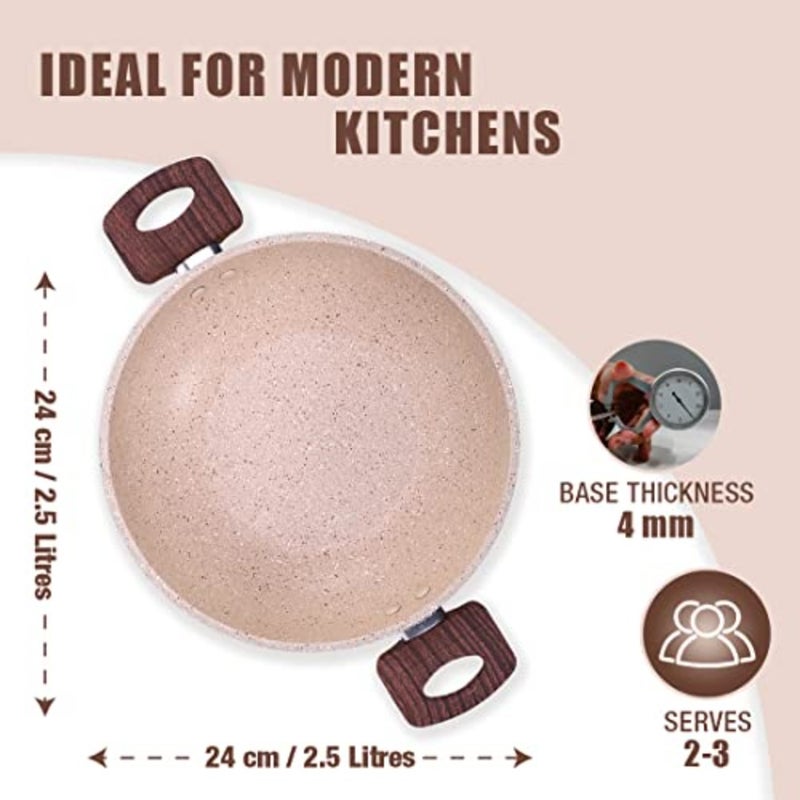 Die-cast 24 cm Kadhai with lid 5 Layer Healthy Duramax Non-Stick Coating Soft Touch Handles Pure Grade Aluminium PFOA Free 2.5 litres 2 Year Warranty Ivory - Image 5