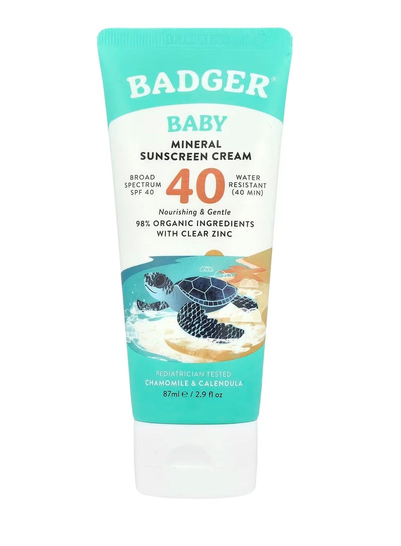 كريم واقي من الشمس للأطفال من Badger، بعامل حماية من الشمس 40، بخلاصة البابونج والآذريون، 87 مل (2.9 أونصة سائلة)