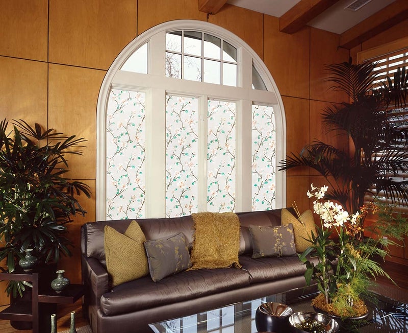 VSUDO Static Cling Decorative Window Privacy Film â€“ Frosted Privacy Window Film with Jasmine Floral & Stained Glass Design, Adhesive-Free Tint for Home, Bathroom & Office (11.8" x 78.7") - Image 3