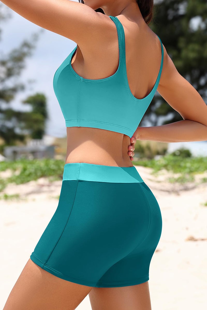 Holipick Green Gradient Long Sleeve Swimsuits for Women - 3 Piece Rash Guard with Shorts Zipper SPF Swim Shirt with Built in Bra L - Image 3