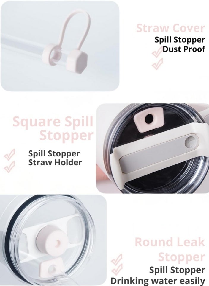 اس تي ان طقم سدادة انسكاب من السيليكون لأكواب ستانلي - مجموعة ملحقات الأكواب سعة 30 أونصة و40 أونصة - تتضمن غطاءً من القش، وسدادة مانعة للتسرب، وسدادة انسكاب مربعة - متوافقة مع ستانلي كوينشر H2.0 فلو ستيت - كوارتز وردي - Image 2