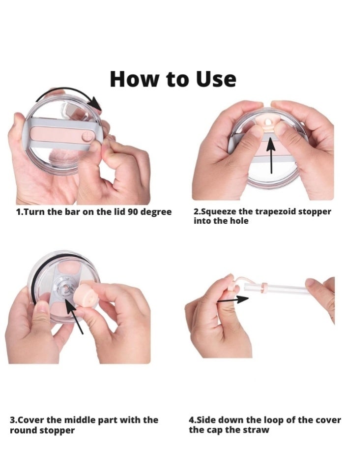 اس تي ان طقم سدادة انسكاب من السيليكون لأكواب ستانلي - مجموعة ملحقات الأكواب سعة 30 أونصة و40 أونصة - تتضمن غطاءً من القش، وسدادة مانعة للتسرب، وسدادة انسكاب مربعة - متوافقة مع ستانلي كوينشر H2.0 فلو ستيت - كوارتز وردي - Image 3