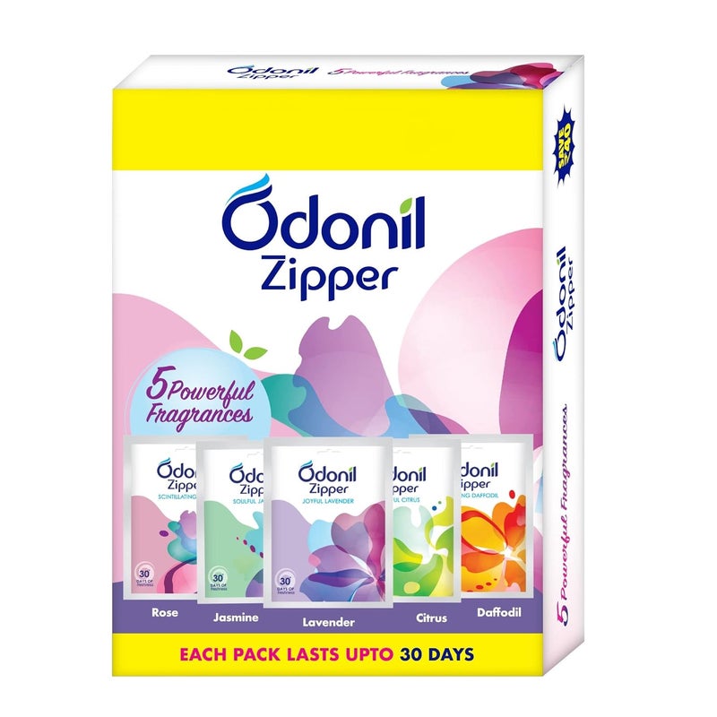 Odonil معطر هواء الحمام أودونيل مزيج سحاب 50 جرام 10 جرام × 5 عبوة متنوعة عطر يدوم طويلاً يدوم حتى 30 يومًا حماية من الجراثيم معطر هواء للحمام والمرحاض والمنزل والمكتب - Image 1