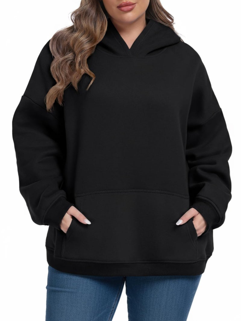 OLRIK Plus Size Hoodies for Women Fleece-Lined Thick Sweatshirts with Kangaroo Pocket Cozy Hooded Pullover Winter Clothes Black-1X - Image 1