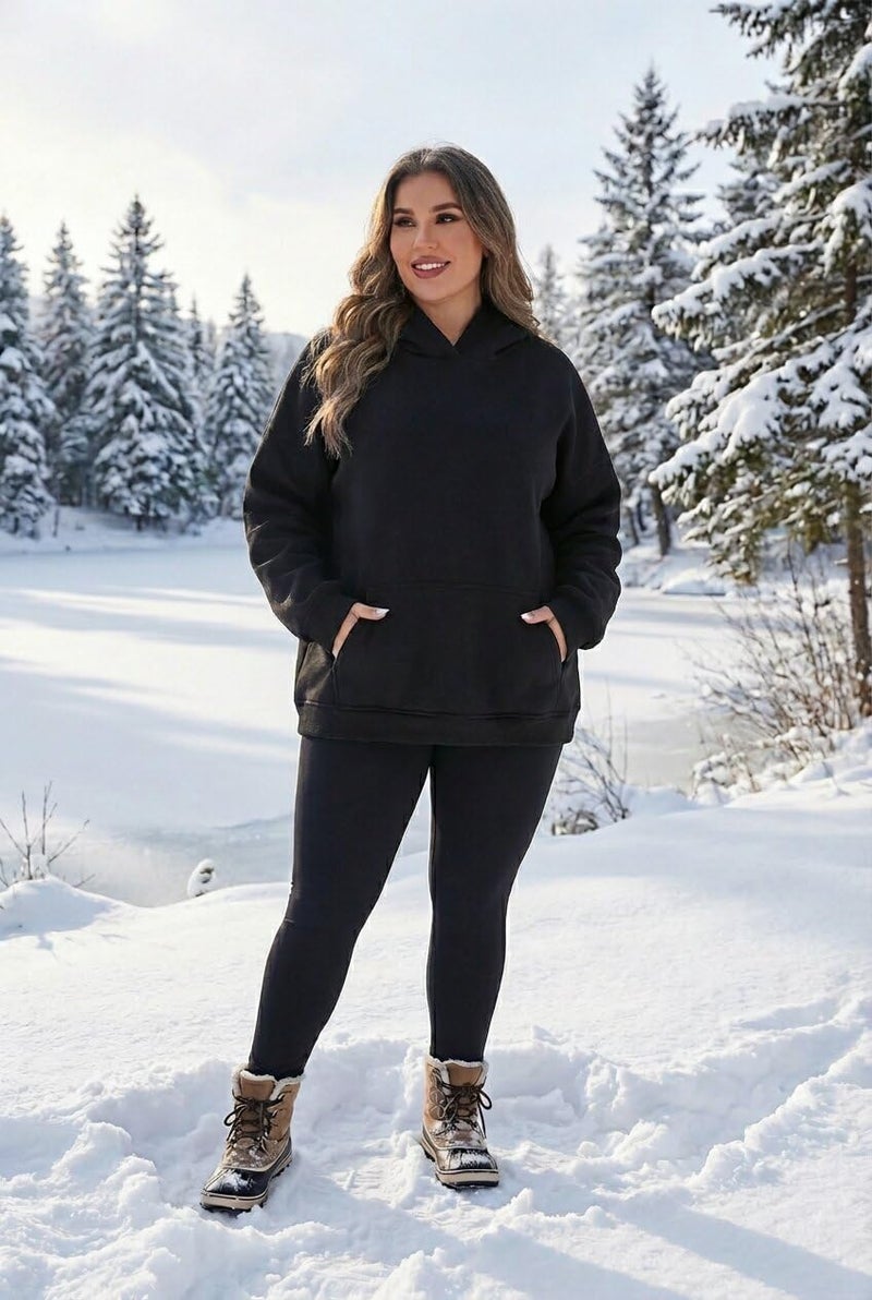OLRIK Plus Size Hoodies for Women Fleece-Lined Thick Sweatshirts with Kangaroo Pocket Cozy Hooded Pullover Winter Clothes Black-1X - Image 2