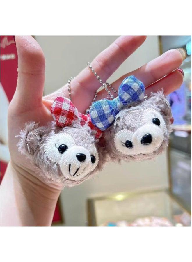 Cartoon Duffy Bear Head Shirley May Plush Toy Pendant Star Dailuoka Chef Dog Hair Card Shoes Accessories-Color:Shirley Blue Check (pin Style)-Height:Naked Goods - Image 3