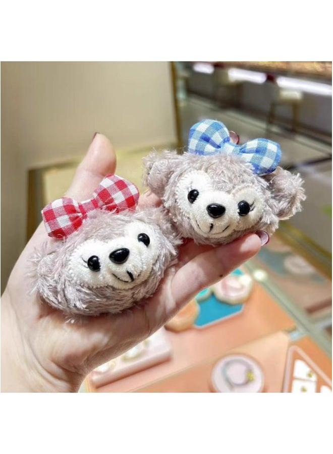 Cartoon Duffy Bear Head Shirley May Plush Toy Pendant Star Dailuoka Chef Dog Hair Card Shoes Accessories-Color:Shirley Blue Check (pin Style)-Height:Naked Goods - Image 2