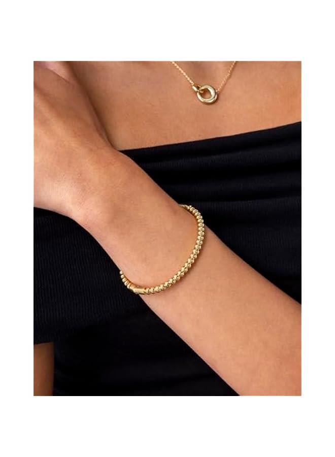 PAVOI 14K Gold Plated Waterproof Bangle Bracelets for Women | Stainless Steel Faceted Hammered Ball Beaded Hinged Bracelet - Image 2