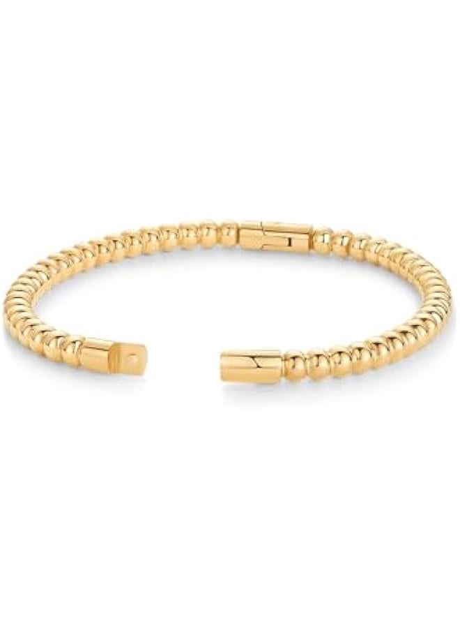 PAVOI 14K Gold Plated Waterproof Bangle Bracelets for Women | Stainless Steel Faceted Hammered Ball Beaded Hinged Bracelet - Image 3