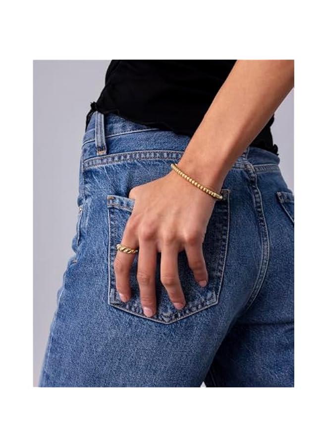 PAVOI 14K Gold Plated Waterproof Bangle Bracelets for Women | Stainless Steel Faceted Hammered Ball Beaded Hinged Bracelet - Image 4